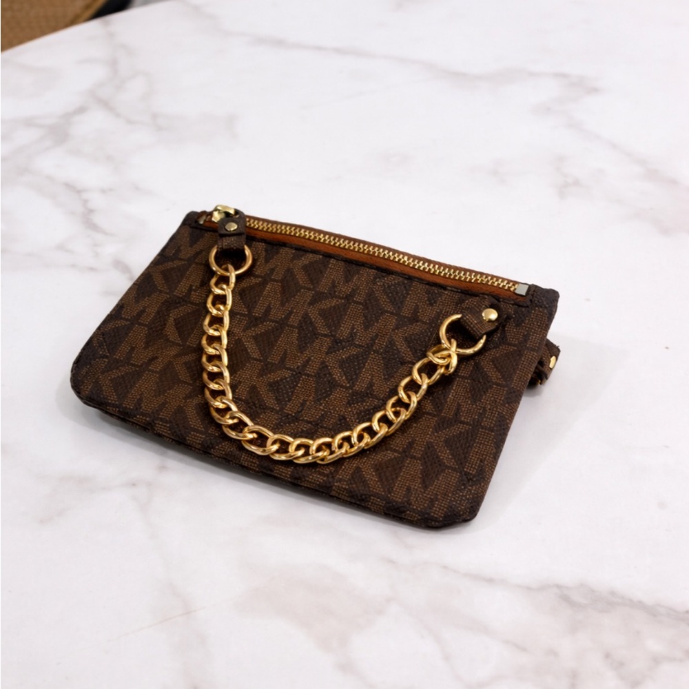 Michael Kors Brown Monogram Chain belt with Gold Accent